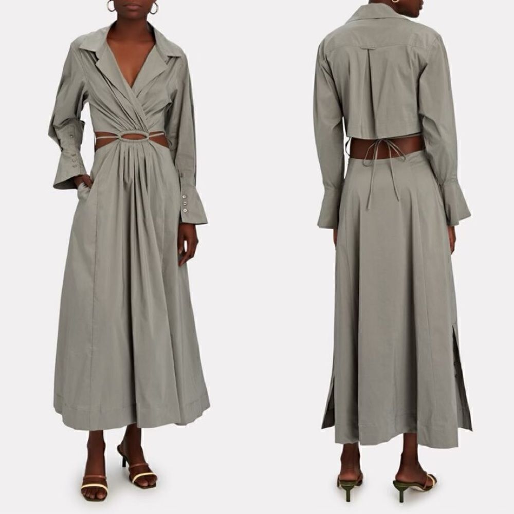 NWT Jonathan Simkhai Alex Midi Green Shirt Dress Poplin Cut Out Size XL